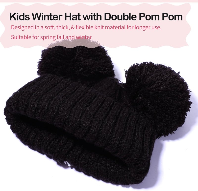KDVOG Store Kids Winter Hat Warm Knitted Beanies with Double Pom Pom Thick Ski Cap for Boys Girls 7-12 Years - Image 3